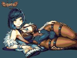 ai_assisted ai_generated animated animation aseprite_(artwork) futa_only futanari genshin_impact gigatsu limited_palette looking_at_viewer lying pixel_animation pixel_art seductive seductive_pose side_view simple_background twitching yelan_(genshin_impact)