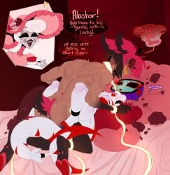 1boy 2girls alastor_(hazbin_hotel) bileshroom breasts chained chains cuckolding cuckquean haru_(masochistfox) hazbin_hotel male missionary missionary_position missionary_sex pasties pasties_with_text rosie_(hazbin_hotel) shortstack small_breasts straight_sex tits_out watching watching_sex x-shaped_pupils