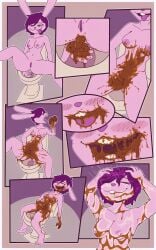 5:8 absurd_res anthro comic eating_feces feces feces_in_mouth feces_on_face female hi_res lagomorph leporid mammal rabbit scat scatplay scaty solo toilet