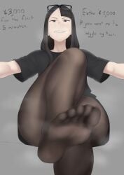 1girls black_hair clothed clothing dialogue eizouken_ni_wa_te_wo_dasu_na! english_text feet feet_fetish feet_focus female foot_fetish foot_focus freckles freckles_on_face glasses glasses_on_head high_resolution highres kanamori_sayaka light-skinned_female light_skin meruzis nude nude_female pantyhose small_ass