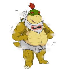1boy anthro artist_request balls bowser_jr. bulge clothing erection foreskin front_view full_body grey_underwear grin koopa long_foreskin looking_at_viewer male male_only mario_(series) musk neckerchief nintendo nipples nude open_mouth penis reptile scalie shell simple_background smile solo standing tail teen teenager turtle uncircumcised uncut underwear video_games white_background