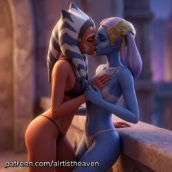 ahsoka_tano ai_generated airtist_the_artificial alien alien/human alien_girl alien_humanoid animated bikini bikini_bottom bikini_top blue_body blue_eyes bra clone_wars close-up close_up female female_focus female_only high_resolution highres jedi jedi_padawan kissing looking_at_viewer orange_body panties pantoran patreon riyo_chuchi star_wars star_wars:_ahsoka tagme thong togruta underwear video yuri