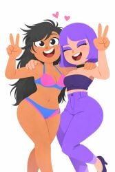 ai_generated armpits bellybutton bikini brown_body brown_skin choker duolingo goth goth_girl lily_(duolingo) yuri zari_(duolingo)