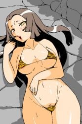 1girls 2d areolae areolae_slip big_breasts bikini blush breasts brown_hair game_cg groin hot_spring jermaneels lady_tsubone_(jermaneels) large_breasts long_hair looking_at_viewer lying lying_on_back micro_bikini navel pixel_art print_bikini pubic_hair strip_rock-paper-scissors_-_tsubone_edition thick_thighs thighs tiger_print yellow_eyes