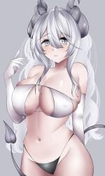 1girls :) absurd_res arms_behind_back bikini breasts cleavage closed_mouth curvaceous curvy cute cuthell demon demon_girl demon_horns demon_tail duel_monster female_focus fringe gloves hips horns konami labrynth_of_the_silver_castle lady_labrynth_of_the_silver_castle long_hair looking_at_viewer lovely_labrynth_of_the_silver_castle navel one_hand_up pointy_ears pose princess smile solo standing tail teenager thighs underwear voluptuous yu-gi-oh!