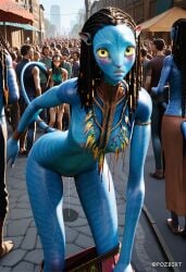 1girls 3d ai_generated alien alien_girl artist_name avatar avatar:_the_way_of_water bigger_female blender blue_body blue_skin blush breasts completely_nude large_breasts large_female looking_at_viewer medium_breasts na'vi naked neytiri nipples nude patreon_logo pozbirt pussy tail uncensored