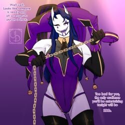 collar holding_collar holding_object jester jester_(the_freak_circus) looking_at_viewer mommy revealing sexy the_freak_circus