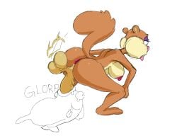 ambiguous_gender anthro anus bad_ai balls bodily_fluids boi_brisky bouncing_balls breasts brown_body brown_fur cum cum_inside duo fellatio feral fish fur genital_fluids genitals gynomorph inflation intersex looking_away magenta_nipples mammal marine nickelodeon oral penile penis rodent sandy_cheeks sciurid sex sound_effects spongebob_squarepants squirrel tears tongue tongue_out tree_squirrel