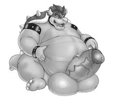 2017 5:4 anthro balls belly big_balls big_penis bowser bracelet collar digital_media_(artwork) erection eyebrows foreskin_pull hair happy horn humanoid_penis hyper jewelry koopa kosmonius line_art male male_only mario_(series) nintendo nude obese overweight penis scalie short_hair sitting smile solo tongue tongue_out uncut vein veiny_penis video_games