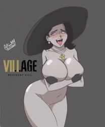 1girls alcina_dimitrescu ariamy breasts capcom fanart female_only game hourglass_figure huge_breasts large_breasts milf resident_evil resident_evil_8:_village solo thick_legs thick_thighs village