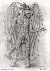 anthro beard cyberhornthedragon dragon erection eyewear facial_hair glasses goatee grrrwolf male nude penis scalie smile solo western_dragon