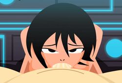 1girls animated black_hair cum fellatio penis samurai_jack samurai_jack_(character) uncensored