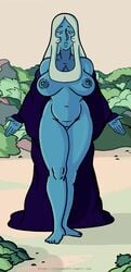 1girls 2018 absurd_res alien anthro big_breasts big_lips blue_body blue_diamond_(steven_universe) blue_hair blue_nipples breasts cartoon_network clothing crayzee609 detailed_background digital_media_(artwork) eyelashes female female_only gem_(species) hair hi_res humanoid lips looking_at_viewer navel nipples nude pussy solo standing steven_universe tears text thick_thighs url watermark wide_hips