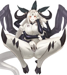 1girls absurdres anus black_nails blush breasts chaos_(warhammer) chaos_daemon commission demon_girl detached_sleeves enteka_(khornette_quest) facial_mark female female_only fingernails forehead_mark hand_on_own_cheek highres hooves horns khornette_quest large_breasts long_fingernails long_hair looking_at_viewer monster_girl multi_arm multi_limb nail_polish nipples nude pussy pussy_juice red_eyes simple_background smile solo solo_female sookmo spread_legs spread_pussy tail uncensored warhammer_(franchise) warhammer_40k white_background white_hair white_skin