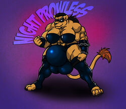 anthro balls big_balls bulge clothing dickgirl feline female furry futanari huge_balls hyper hyper_balls hyper_penis intersex lion mammal mask muscular muscular_female penis ponytail predator rackun thong