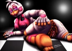 2018 animatronic ass big_breasts breasts despairchanpu detailed_anus detailed_pussy female five_nights_at_freddy's freddy_fazbear's_pizzeria_simulator funtime_chica_(fnaf) machine nipples pussy robot smile video_games