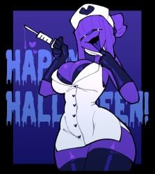 1girls 2d 2d_(artwork) 5_fingers absurd_res athletic athletic_female bangs bare_shoulders bedroom_eyes big_breasts big_thighs black_border black_sclera blue_text border bottom_heavy bottomless bottomless_female bra breasts busty busty_female chest cleavage costume curvaceous curvy curvy_body curvy_female curvy_figure digital_drawing_(artwork) digital_media_(artwork) english english_language english_text exposed exposed_shoulders eyelashes female female_only fit fit_female five_nights_at_freddy's fnaf fringe front_view genderswap gloves half-closed_eyes halloween halloween_costume handwear headgear heart hips holding_object holding_syringe holidays hourglass_figure huge_breasts huge_thighs human human_only large_thighs legs_together legwear long_tongue looking_at_viewer mask medium_hair midriff milf mommy mouth_mask narrowed_eyes no_panties nurse nurse_cap nurse_clothing nurse_hat nurse_uniform open_mouth open_smile overflowing_breasts ponytail pose posing purple_background purple_body purple_bra purple_clothing purple_girl purple_gloves purple_guy_(fnaf) purple_hair purple_legwear purple_skin purple_stockings purple_thighhighs purple_tongue revealing_clothes rule63 scottgames sexy sexy_body sexy_pose sidelocks simple_background skimpy skimpy_clothes skimpy_costume skin_tight skindentation skintight skintight_clothing slim_waist smile smiling_at_viewer smooth_skin solo solo_female sqwunx_(artist) standing stockings syringe text thick_thighs thighhighs thighs thighs_together thin_waist tied_hair tight_clothing tight_fit tongue tongue_out topwear underwear upper_body voluptuous voluptuous_female wendy_afton wendy_afton_(sqwunx_design) white_clothing white_eyes white_headwear white_topwear wide_hips william_afton