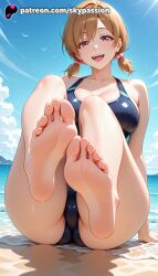 1girls 2025 ai_assisted ai_generated anime artist_name bangs barefoot beach bleach blue_sky blush breasts brown_eyes brown_hair bust cloud collarbone explicit eyebrows_visible_through_hair feet female foot_fetish foot_focus foreshortening hair_ornament hi_res high_quality high_resolution highres kurosaki_yuzu looking_at_viewer low_twintails one-piece_swimsuit open_mouth outdoors patreon patreon_username pool poolside seagull short_twintails sky skypassion smile soles stable_diffusion swimsuit toes twintails water watermark wet yuzu_kurosaki