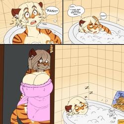 2018 anthro ass big_breasts breasts canine dogmom feline female mabel_(cherrikissu) male mammal slightly_chubby straight tacoyaki tacoyaki_(character) thick_thighs tiger yuki_(tacoyaki)