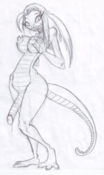 1futa 2008 breasts dickgirl futanari intersex lobozamora looking_at_viewer monochrome penis reptile scalie snake solo traditional_media_(artwork)