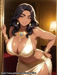 1girls ai_generated aunt bangle bangs breasts brown-skinned_female brown_skin clothing curvaceous curvaceous_body curvaceous_female curvaceous_hips curvy curvy_figure female gold_jewelry huge_breasts indoors jewelry lamp large_breasts lipstick looking_at_viewer makeup milf mom mommy mother motherly motherly_figure necklace original original_character ornament ornament_earrings redelion seductive seductive_eyes seductive_look seductive_pose seductive_smile standing upper_body voluptuous voluptuous_body voluptuous_female voluptuous_milf wide_hips