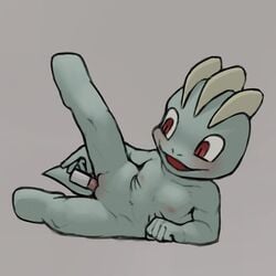 1girls blush dildo feet female female_machop female_only flat_chest grey_background grey_skin highres leg_lift leg_up looking_down machop masturbation navel nintendo nipples no_humans on_side open_mouth pokemon pokemon_(species) pokemon_rgby pussy red_eyes simple_background smile solo spread_legs tail youjomodoki