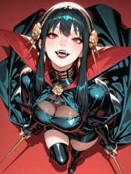 ai_generated black_lips blushingcheeks breasts female halloween halloween_costume medium_breasts solo solo_female spy_x_family vampire vampire_costume yor_briar yor_forger
