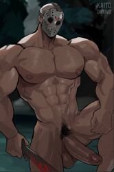 abs balls bara bare_ass biceps big_balls big_penis bottomless cock erection friday_the_13th hockey_mask jason_voorhees kaito_draws male male_nipples male_only manly mask masked masked_male muscular muscular_male nipples nude pecs penis solo yaoi