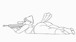 1girls animated anthro ass ass_jiggle avian avian_humanoid beak bird bird_humanoid breasts butt_jiggle feathers female female_focus female_only goggles goggles_on_head gun hips laying_down line_art potoobrigham shooting shooting_gun sniper thick_thighs thighs