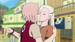 2girls 3d ai_animation ai_generated ai_video animated blonde_hair blue_eyes clothed clothed_female clothing day female female/female female_only green_eyes human human_female ino_yamanaka kissing light-skinned_female light_skin long_hair moaning naruto naruto_(series) naruto_shippuden open_mouth outdoors pervert pervert_female pink_hair public sakura_haruno short_hair sound tagme video yuri