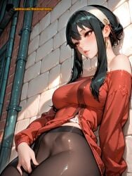 against_wall ai_generated arched_back backalley bare_shoulders blushingcheeks clothed_masturbation female hand_in_crotch hand_in_pantyhose huge_ass outdoors pantyhose spy_x_family standing_masturbation stealth_masturbation thick_thighs wide_hips yor_briar yor_forger