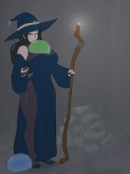 1girls big_breasts breast_expansion breasts comic expansion female hitama inflation original original_character slime slime_inflation slime_monster textless witch witch_(witch_tower)