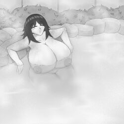 1girls areolae big_ass breast_expansion breasts comic female hitama hot_spring hourglass_figure hourglass_figured_female huge_breasts naked naked_female nipples onsen original original_character pelvic_line textless thick_thighs wide_hips