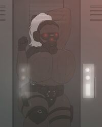 1girls big_ass breast_expansion breasts comic female hitama hourglass_figure hourglass_figured_female huge_breasts inside_locker locker nipple_bulge original original_character textless thick_thighs wide_hips