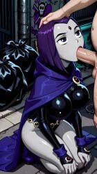 1boy 1boy1girl 1girl1boy 1girls 2d ai_generated ai_video animated belt big_breasts blowjob breasts cape dc dc_comics deepthroat expressionless fellatio female forehead_jewel grey_body grey_skin hand_on_head head_grab jiggle jiggling jiggling_breasts leotard looking_at_another looking_at_partner looking_up male munamauno no_sound on_knees purple_eyes purple_hair rachel_roth raven_(dc) short_hair tagme teen_titans throat_fuck ugly_bastard video
