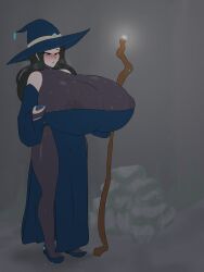 1girls breast_expansion breasts comic enormous_breasts expansion female hitama hyper hyper_breasts inflation nipple_bulge nipples nipples_visible_through_clothing original original_character slime slime_inflation slime_monster sweat sweating sweating_breasts sweating_female sweaty sweaty_breasts textless witch witch_(witch_tower)