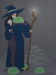 1girls breast_expansion breasts comic expansion female hitama huge_breasts inflation original original_character slime slime_inflation slime_monster textless witch witch_(witch_tower)