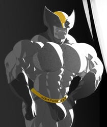 1boy bara big_muscles bulge chest_hair flaccid gloves male male_only marvel marvel_comics mask muscles muscular muscular_male ripped-saurian solo solo_male underwear wolverine_(x-men) x-men yaoi