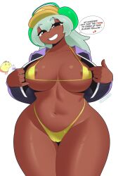 1girls aqua_hair areola areola_slip ass baseball_cap big_ass big_breasts big_thighs bikini black_eyes blush breasts brown_skin cameltoe charlie_(smiling_friends) cropped_jacket curvy cute dark-skinned_female dark_skin dialogue dolly_dimpley exqmaster female gigantic_ass gigantic_thighs headphones hoodie huge_ass huge_breasts huge_thighs long_hair micro_bikini naughty naughty_face naughty_smile pim_(smiling_friends) pussy smile smiling smiling_at_viewer smiling_friends smiling_friends_self_inserts solo tease teasing teasing_viewer text thick_thighs thighs yellow_bikini