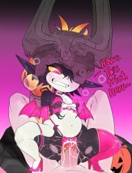1boy 1girls 2025 breasts cute_fang female grin halloween heels high_heels imp imp_midna male meweeze midna nintendo pointy_ears pussy shortstack size_difference small_breasts spread_legs squatting the_legend_of_zelda twilight_princess vaginal_penetration wide_hips wide_thighs