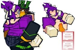 1boy 1girls blocky_body bow bra brighteyes brighteyes_(forsaken) brown_hair clothing dick female forsaken_(roblox) hacklord_shedletsky male penis purple_hair pussy request roblox roblox_admins roblox_game robloxian shedletsky shedletsky_(forsaken) skirt sleeves straight strawpage_request sweater tagme whitetea2007 yellow_body