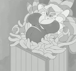 1girls animated belly_expansion breast_expansion breasts comic expansion female fendyn fendyne gigantic_breasts hitama huge_belly inflation mimic mimic_chest slideshow tentacle torn_clothes