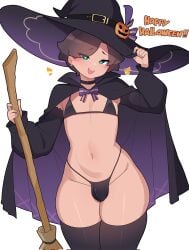 1boy 1femboy artist_self-insert artist_sona big_hat bikini bikini_top blush broom brown_hair cloak clothed clothed_male cosplay earrings eyelashes femboy femboy_focus feminine_male green_eyes half_naked halloween halloween_costume halloween_theme hat long_sleeves long_socks male male_only oc original original_character panties penis pumpkin roixy roixy_nsfw scarf short_hair shy sleeves socks solo solo_femboy solo_male white_background witch_costume witch_hat