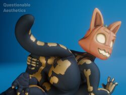 3_toes 3d_(artwork) 4_fingers absurd_res anthro ass belly big_butt black_body blender_(artwork) blender_cycles blue_background bone_print breasts butt_focus clothing digital_media_(artwork) epic_games feet felid feline female fingers for_a_head fortnite glowing glowing_eyes glowing_mouth halloween hand_on_butt hi_res lying mammal object_head on_front presenting presenting_hindquarters pumpkin_head questionable_aesthetics_(artist) questionable_aesthetics_(modeler) short_stack side_boob simple_background skeleton_bodypaint skeleton_costume skinsuit slightly_chubby solo spice_(fortnite) tail tight_clothing toes watermark