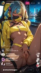 ai_assisted ai_generated blue_hair blue_nails bouncing_breasts canari_(pokemon) canary_(pokemon) cute fingering fingering_pussy fingering_self game_freak girl handsome_(pokemon) jacinthe_(pokemon) livestream mask masked masked_female masturbation muku_(pokemon) nail_polish nintendo nintendo_switch online photoshop pokemon pokemon_legends:_z-a pur_(pokemon) small_breasts steelstager stream_chat streamer streaming wet_pussy yellow_hair yellow_nails yukari_(pokemon)