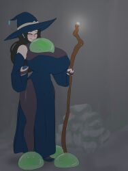 1girls breast_expansion breasts comic expansion female hitama huge_breasts inflation original original_character slime slime_inflation slime_monster textless witch witch_(witch_tower)