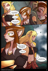 anthro blonde_hair blush breasts brown_hair cheetara closed_eyes comic dialogue english_text feline female group group_sex hair humanoid lion-o male mammal marik_azemus34 midriff navel open_mouth page_2 pumyra sex straight sweat text threesome thundercats thundercats_2011