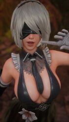 1girls 3d 9:16 big_breasts blindfold breasts cosplay eve_(stellar_blade) female female_only large_breasts nier nier:_automata nier_(series) stellar_blade white_hair yorha_2b_(cosplay)