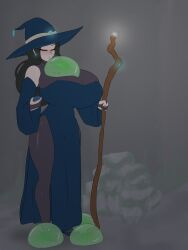 1girls breast_expansion breasts comic expansion female hitama huge_breasts inflation original original_character slime slime_inflation slime_monster textless witch witch_(witch_tower)