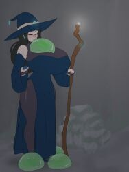 1girls breast_expansion breasts comic expansion female hitama huge_breasts inflation original original_character slime slime_inflation slime_monster textless witch witch_(witch_tower)